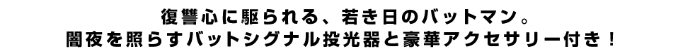 復讐心に駆られる、若き日のバットマン。闇夜を照らすバットシグナル投光器と豪華アクセサリー付き！